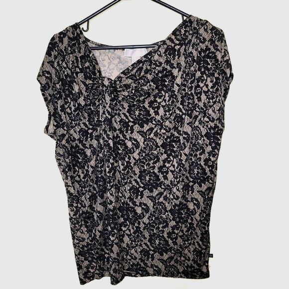 Michael Kors Black Lace Print Knotted Top Large - Picture 1 of 10